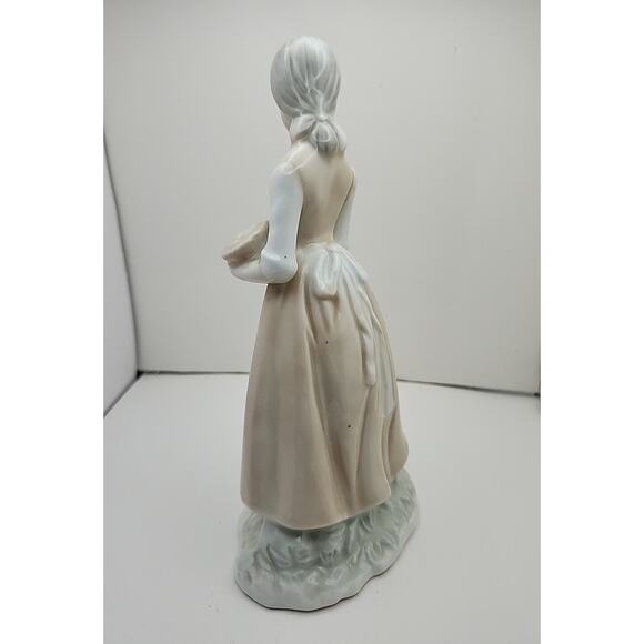 Vtg Porcelain Hand Painted Girl with Goose & Basket of Eggs Figurine 8" Tall - Picture 3 of 6